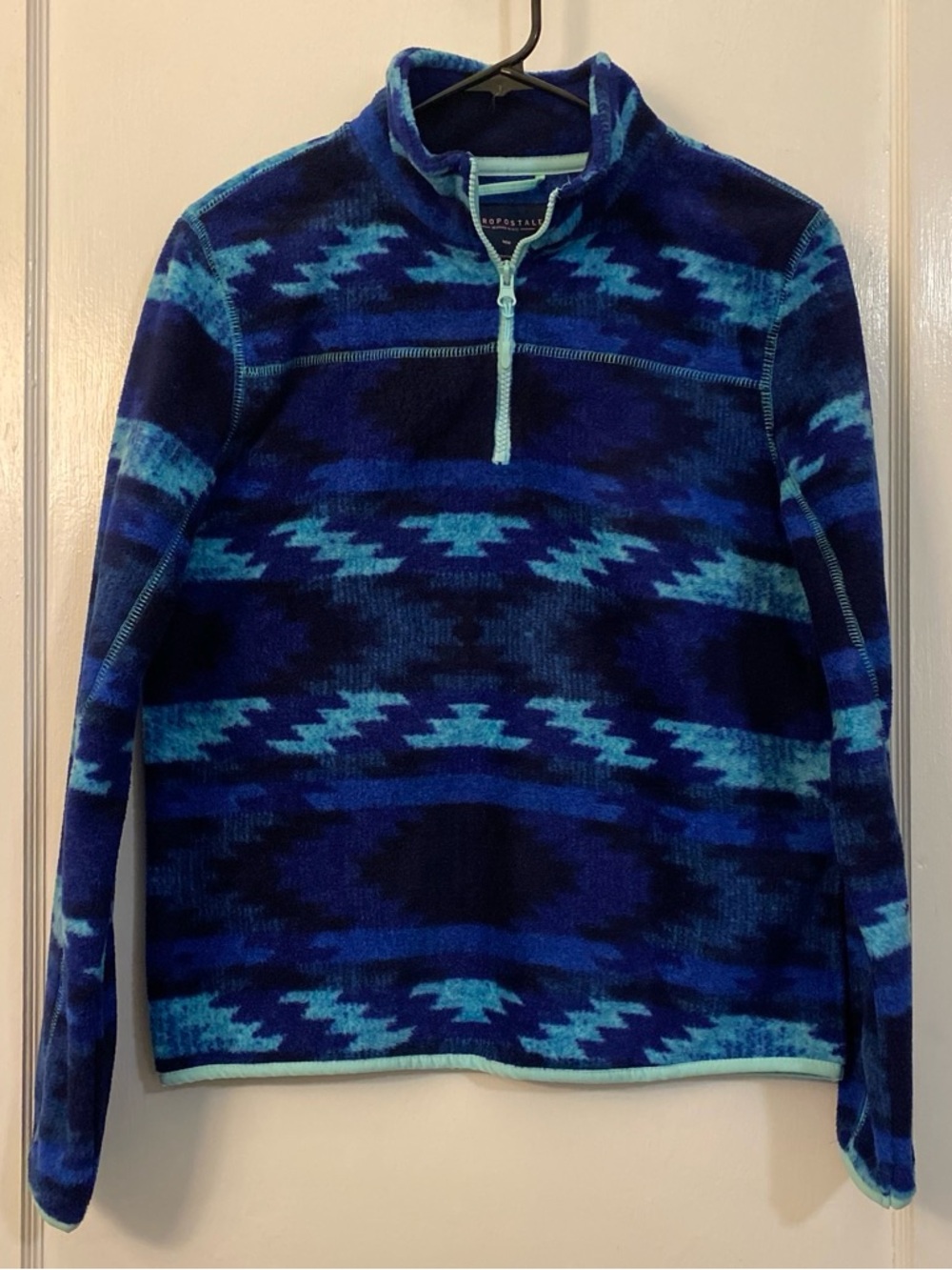 Aeropostale Blue Aztec Print Quarter Zip Fleece Pullover Junior’s Medium